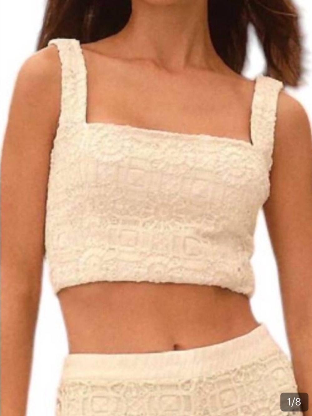 Agua Bendita Cream Crocheted Square-Neck Crop Top
